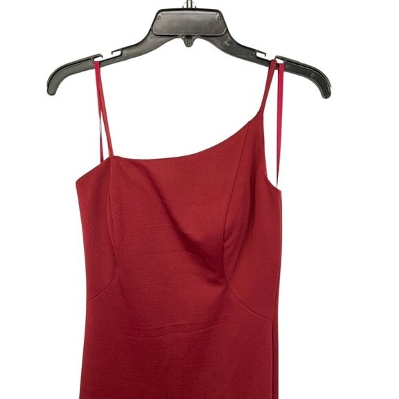 NWOT LA FEMME Burgundy ONE SHOULDER Jersey SLIT Evening Dress SULTRY GOWN 4 - Picture 4 of 5